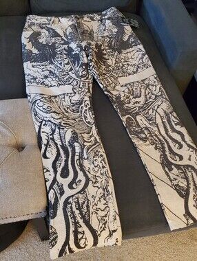 REBAL VENGEANCE UNISEX Black and Cream Gothic Graphic Jeans